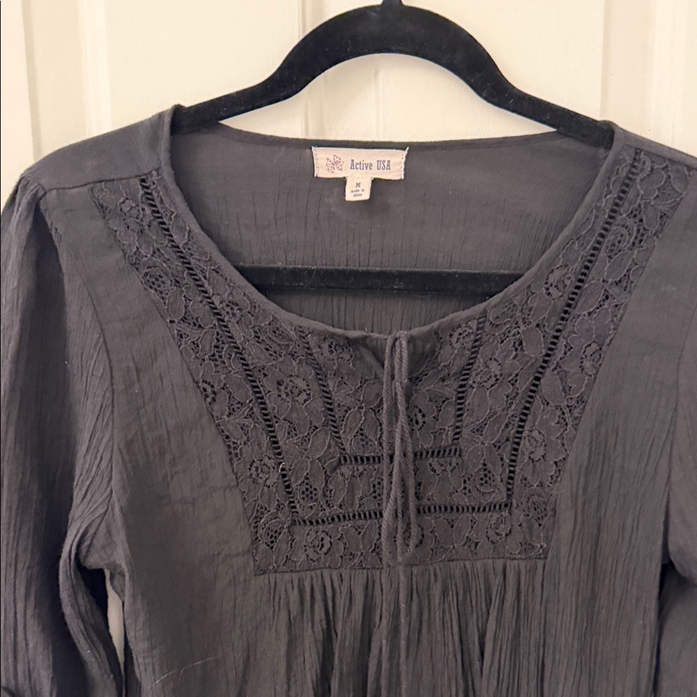 Active USA Black Blouse with Lace Detail